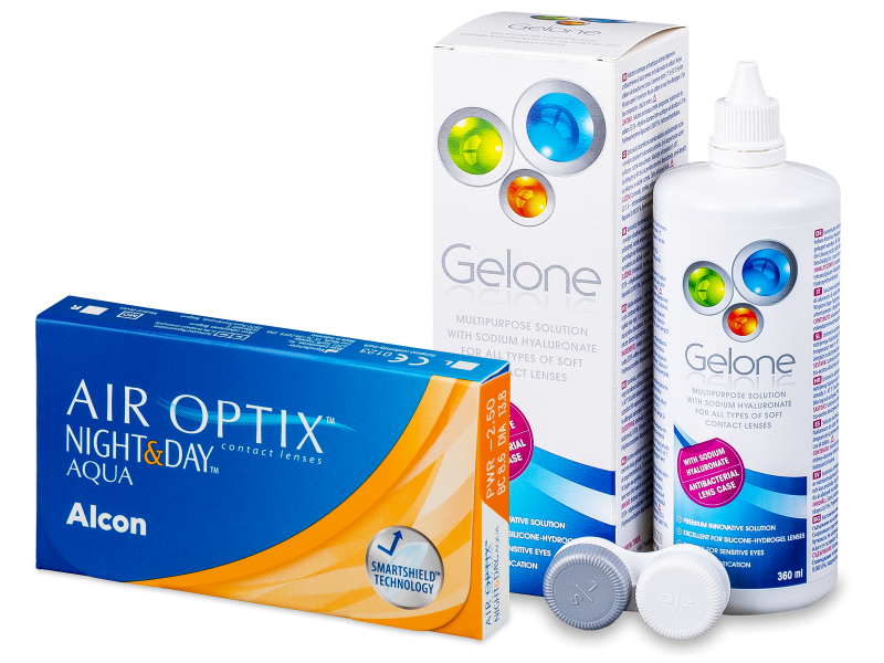 Air Optix Night and Day Aqua (6 kpl) + Gelone -piilolinssineste 360 ml