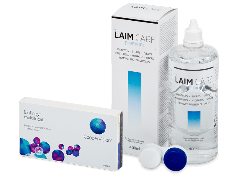 Biofinity Multifocal (3 kpl) + Laim Care-piilolinssineste 400ml