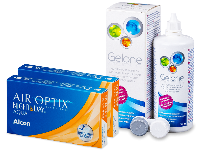 Air Optix Night and Day Aqua (2x3 kpl) + Gelone -piilolinssineste 360 ml