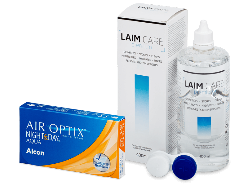 Air Optix Night and Day Aqua (6 kpl) + Laim-Care -piilolinssineste 400ml