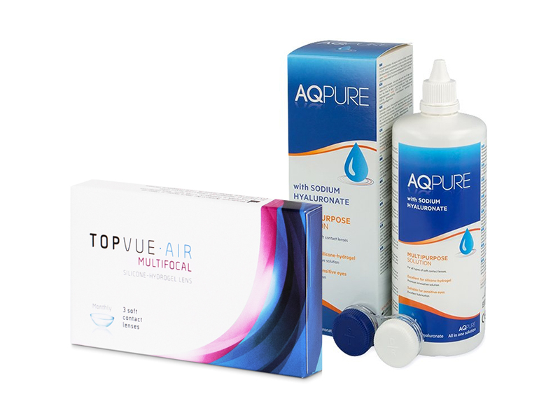 TopVue Air Multifocal (3 kpl) + AQ Pure -piilolinssineste 360 ml