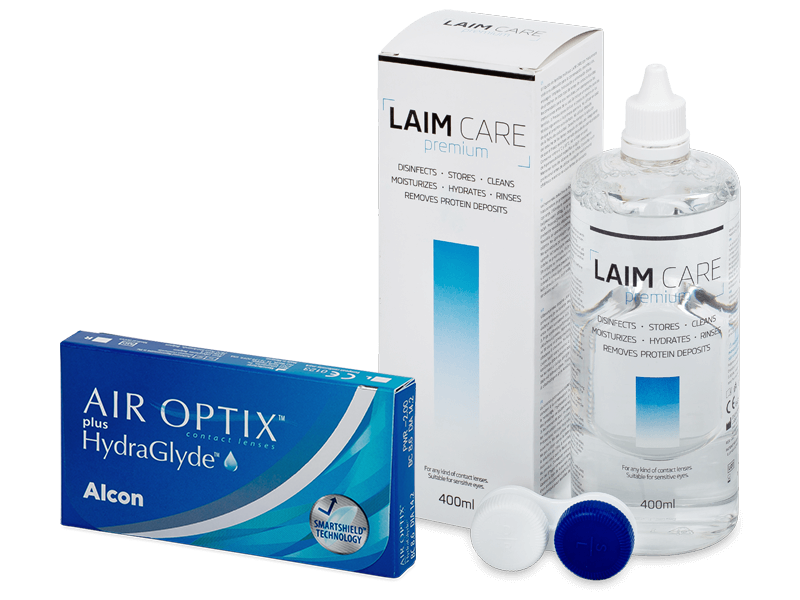 Air Optix plus HydraGlyde (3 kpl) + Laim-Care-piilolinssineste 400 ml
