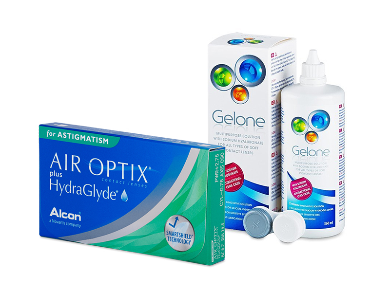 Air Optix plus HydraGlyde for Astigmatism (3 kpl) + Gelone-piilolinssineste 360 ml