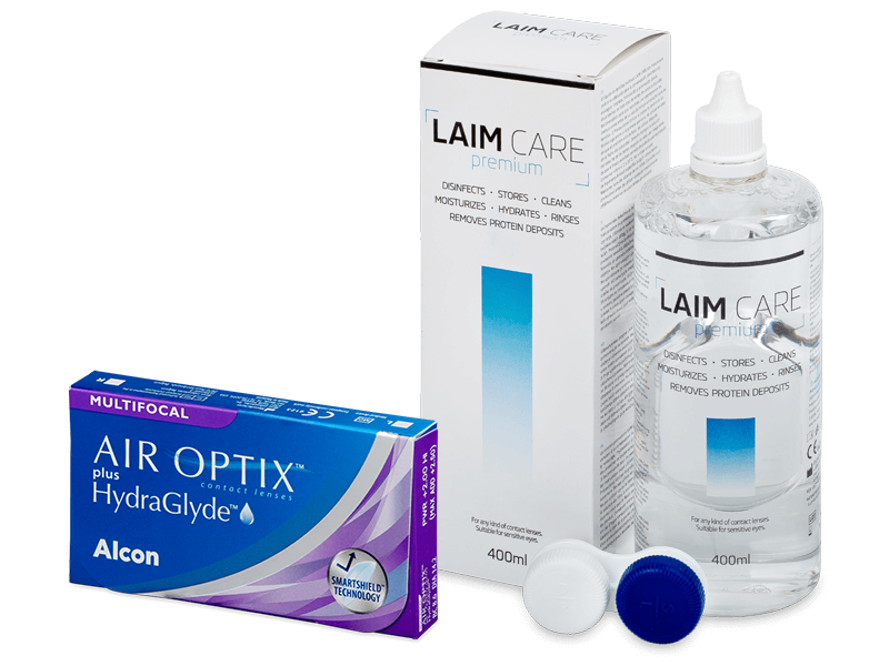 Air Optix plus HydraGlyde Multifocal (3 kpl) + Laim-Care-piilolinssineste 400 ml