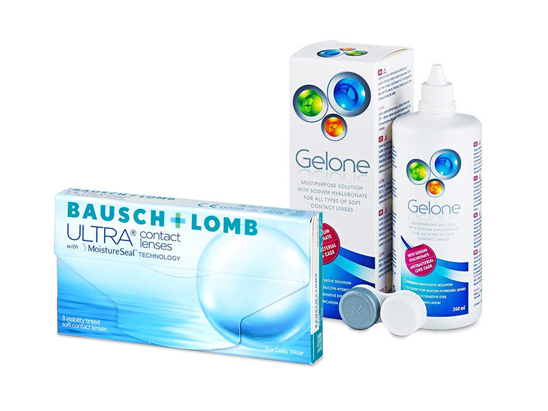 Bausch + Lomb ULTRA (3 kpl) + Gelone-piilolinssineste 360 ml