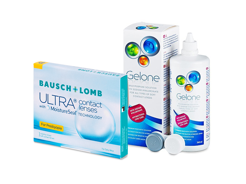 Bausch + Lomb ULTRA for Presbyopia (3 kpl) + Gelone-piilolinssineste 360 ml