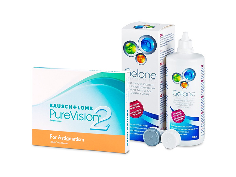 PureVision 2 for Astigmatism (3 kpl) + Gelone-piilolinssineste 360 ml
