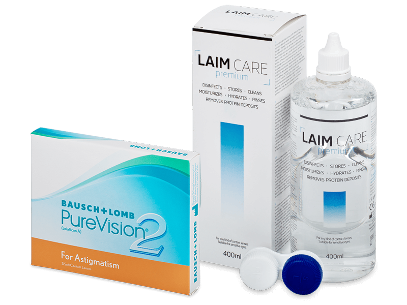 PureVision 2 for Astigmatism (3 kpl) + Laim-Care-piilolinssineste 400 ml