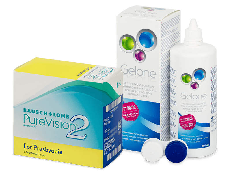 PureVision 2 for Presbyopia (6 kpl) + Gelone-piilolinssineste 360 ml
