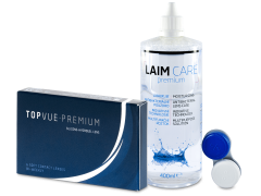 TopVue Premium (6 kpl) + Laim-Care -piilolinssineste 400 ml