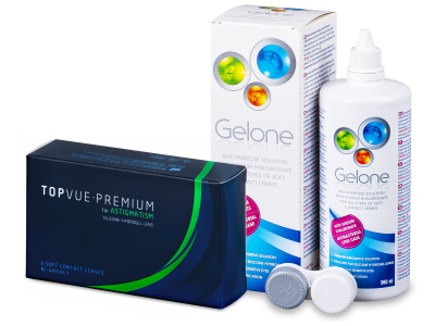 TopVue Premium for Astigmatism (6 kpl) + Gelone -piilolinssineste 360 ml