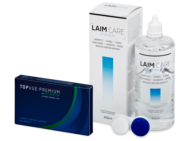 TopVue Premium for Astigmatism (3 kpl) + Laim-Care piilolinssineste 400 ml