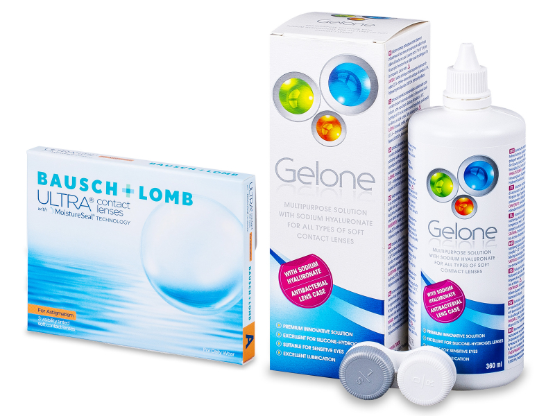 Bausch + Lomb ULTRA for Astigmatism (3 kpl) + Gelone-piilolinssineste 360 ml