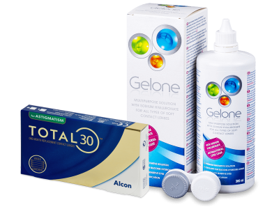 TOTAL30 for Astigmatism (3 kpl) + Gelone-piilolinssineste 360 ml